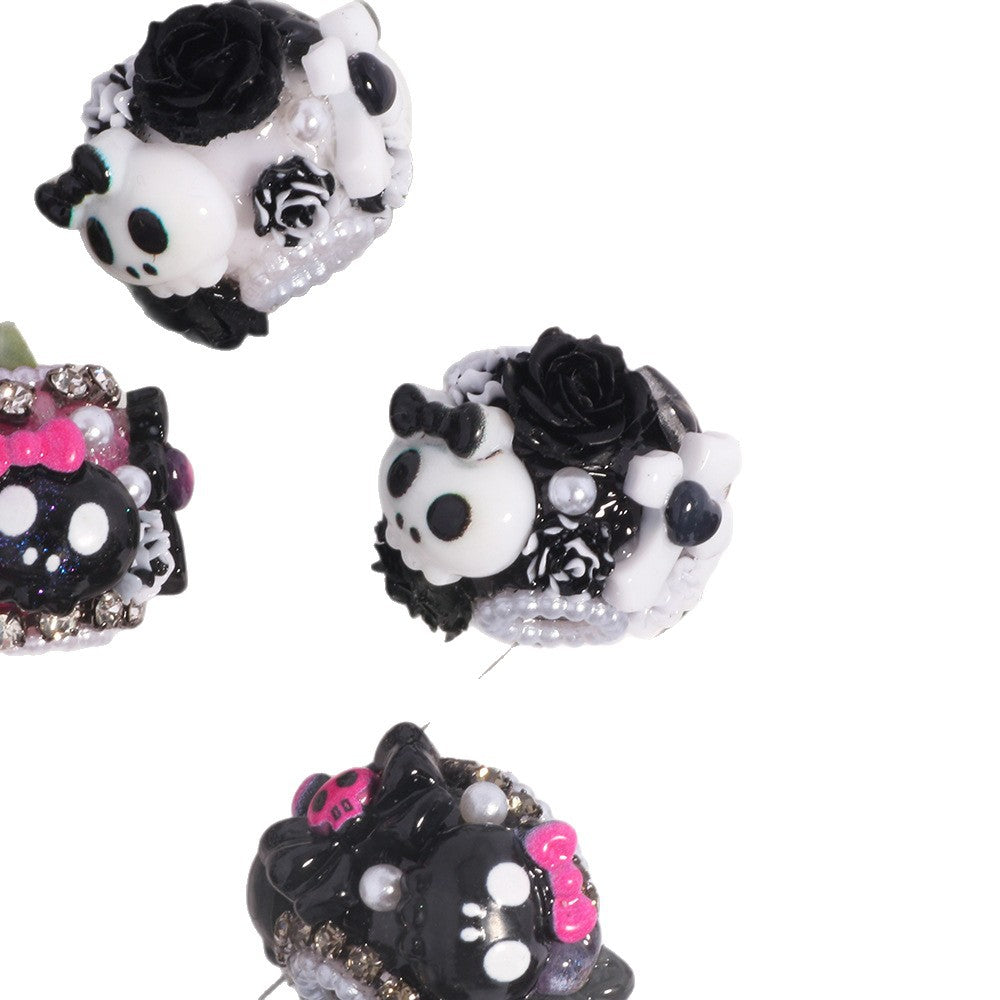 Wholesale 5pcs/pack Halloween Ghost Skull Straight Hole Loose Beads DIY Mobile Phone Chain Key Chain Bag Chain Jewelry Accessories
